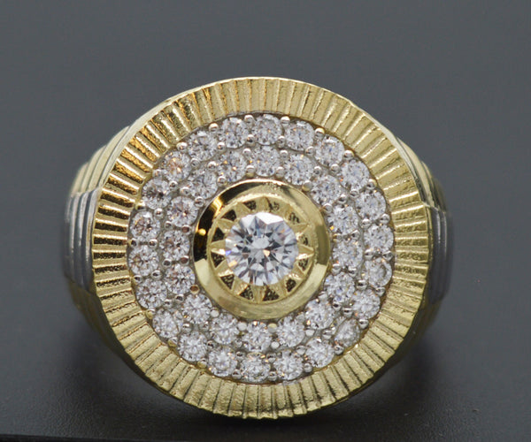 Real Solid 10K Yellow Gold Men's Unique Stone Round Ring ALL Sizes 20 mm