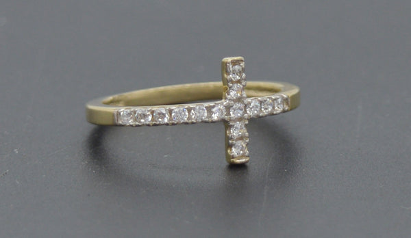 Real 10k Solid Yellow Gold CZ Rhodium Over Sterling Sideways Ring 10.00mm 2.0gr.jpg