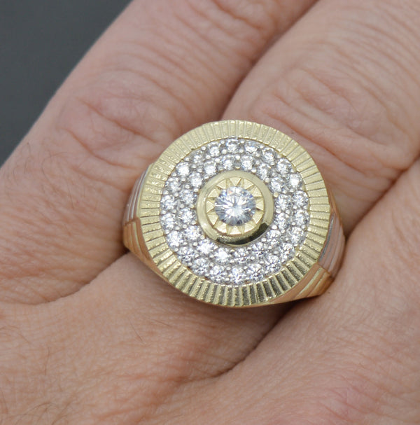 Real Solid 10K Yellow Gold Men's Unique Stone Round Ring ALL Sizes 20 mm