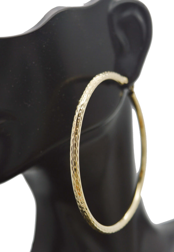 Real 10k Yellow Solid Gold Woman 3 X 60.2mm Large Hoop Earrings 5.1gr