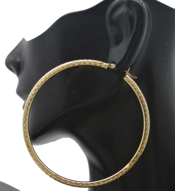 Real 10k Yellow Solid Gold Woman 3 X 60.2mm Large Hoop Earrings 5.1gr