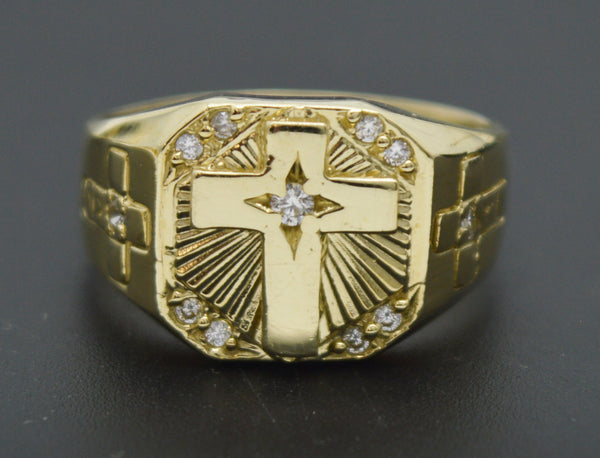 Real Solid 10K Yellow Gold Men's Cross Ring with CZ 5.2 gr Ring ALL Sizes 12.1mm.jpg