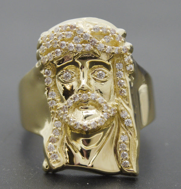 Real Solid 10K Yellow Gold 24mm Face of Jesus CZ Men's Ring 7.1 grams ALL Sizes