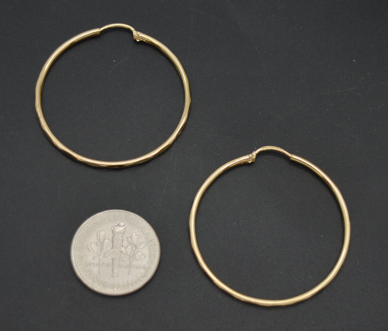 Real14k Solid Yellow Gold Faceted Endless Hoop Earrings 1.8 gr 32.4 mm