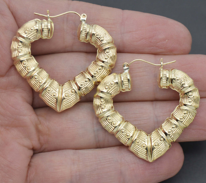 10K YELLOW GOLD BAMBOO HOOPS -LARGE