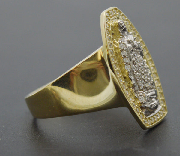 Real 10K Yellow White Gold Virgin Mary Lady Guadalupe CZ Ring 6.4gr ALL Sizes