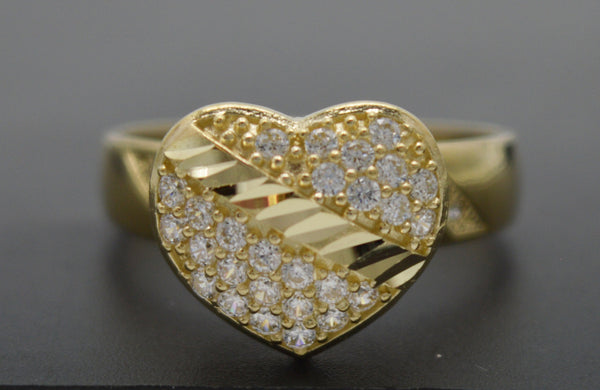 Real Solid 10k Yellow Gold Women Textured Heart CZ Engagement Ring All Sizes.jpg