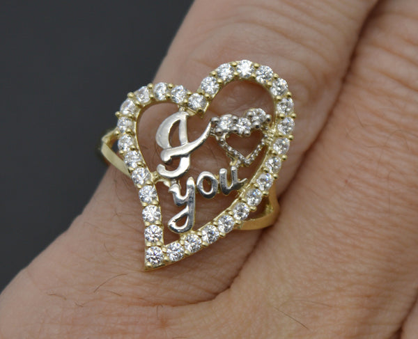 Real Solid 10k Yellow Gold Women Heart Shape CZ 3.4gr Ring All Sizes 24mm.jpg
