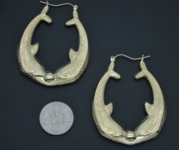 Real 10K Yellow Gold Love Hoop Earrings with Kissing Dolphin Design 50.0mm 6.7gr.jpg