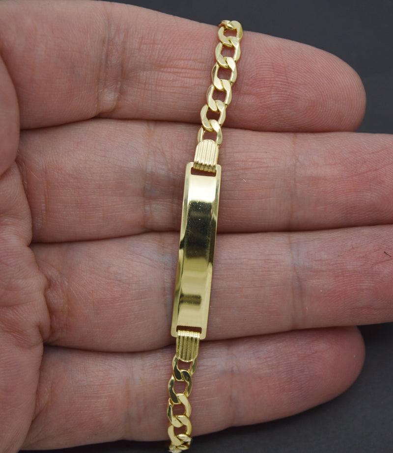 REAL 10K Yellow Gold 6'' Flat Curb ID baby Children's Bracelet + Engraving 3.1gr