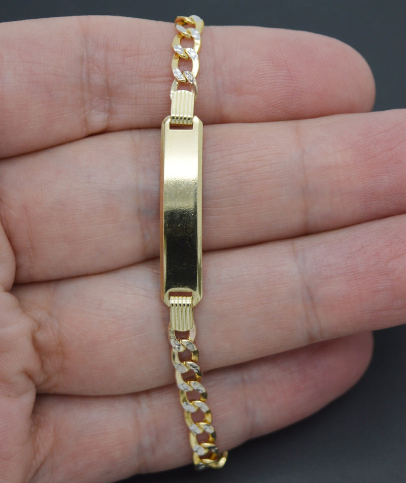 REAL 10K Yellow Gold Flat Curb ID baby Children's Bracelet + Engraving 3.6 gr 6''