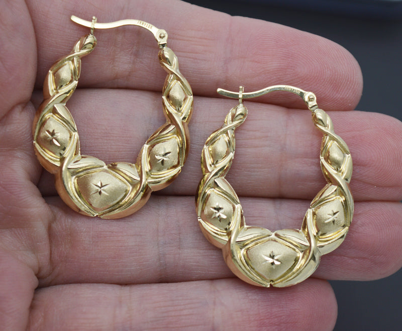 Real 10K Yellow Solid Gold Large Hugs Kisses Hollow Hoop Earrings 37.2mm 3.8gr.jpg