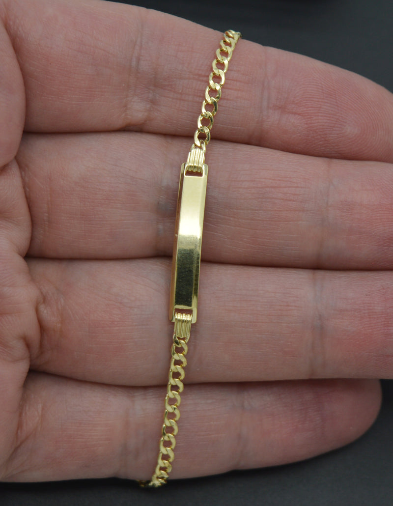 REAL 10K Yellow Gold 5.5" ID baby Children's Curb Bracelet + Engraving 1.4 gr