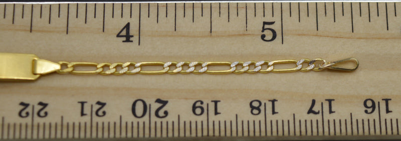 REAL 10K Yellow Gold 5.5" Figaro ID baby Children's Bracelet + Engraving 1.8 gr