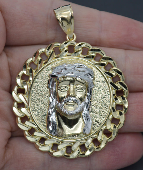 Real 10k Yellow Gold Men Round Jesus Head Pendant Medallion Charm 46.8mm 12.2gr.jpg