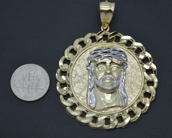 Real 10k Yellow Gold Men Round Jesus Head Pendant Medallion Charm 46.8mm 12.2gr.jpg