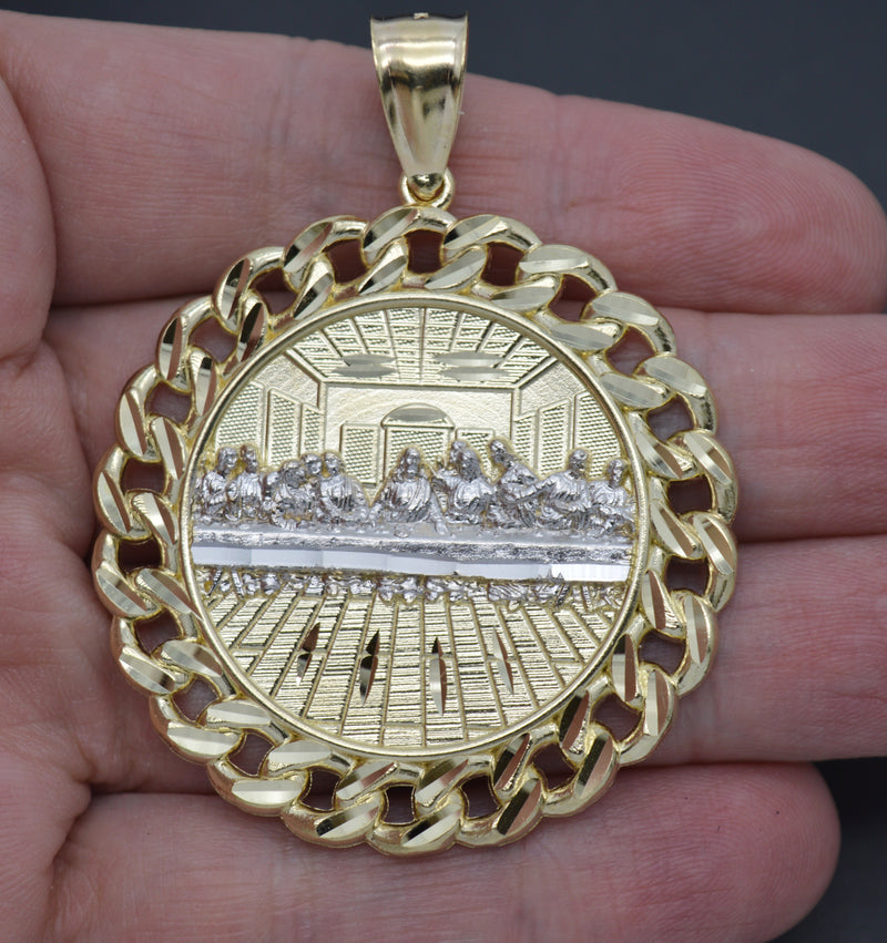 Real 10K Yellow Gold Last Supper Jesus Cuban Link Medallion Pendant Charm 12.0gr.jpg