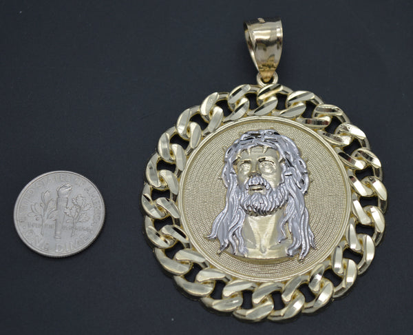 Real 10K Yellow Gold Jesus Head Curb Chain Frame Medallion Pendant 49.4mm 13.1gr.jpg