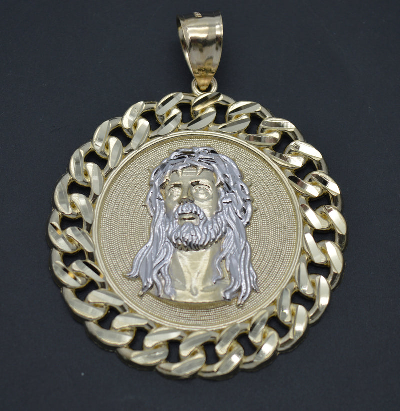 Real 10K Yellow Gold Jesus Head Curb Chain Frame Medallion Pendant 49.4mm 13.1gr.jpg