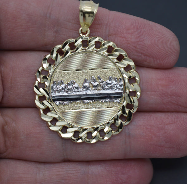 Real 10K Yellow Gold Last Supper Jesus Cuban Link Medallion Pendant 36.6mm 6.2gr.jpg