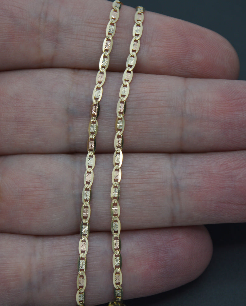 Real 10k Tricolor Solid Gold Valentino Anklet Bracelet 1.4 gr 2.1 mm