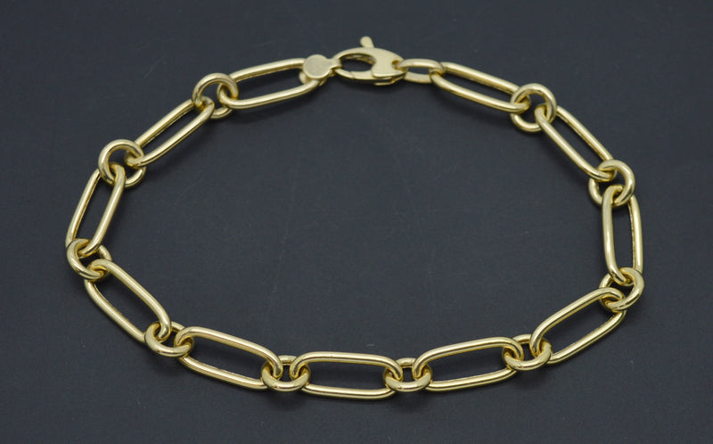 Real 14K Solid Yellow Gold 7.5" Paperclip Linked Chain Textured Bracelet 4.5 gr