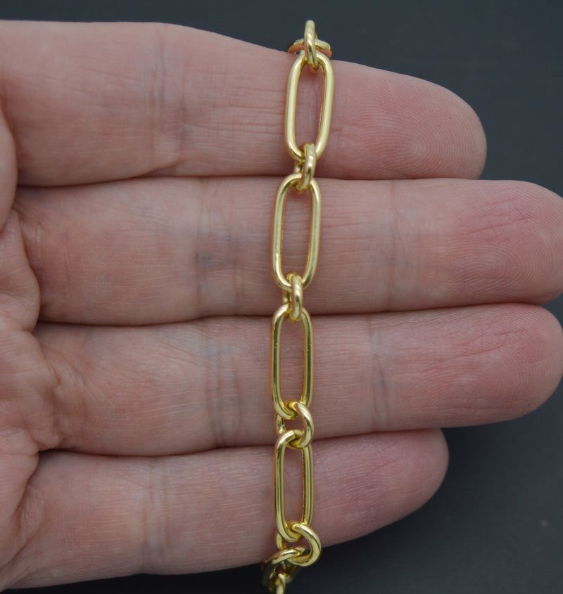 Real 14K Solid Yellow Gold 7.5" Paperclip Linked Chain Textured Bracelet 4.5 gr