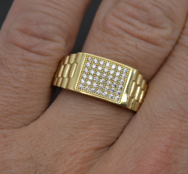 Real Solid 10K Yellow Rectangle CZ Railroad Style Ring All Sizes 3.9 gr 9.6 mm.jpg