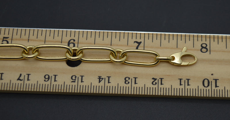 Real 14K Solid Yellow Gold 7.5" Paperclip Linked Chain Textured Bracelet 4.5 gr