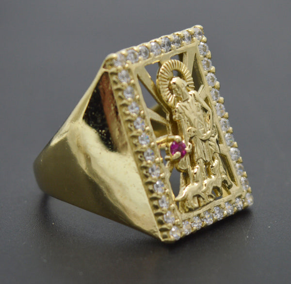 Real 10K Solid Yellow Gold Zirconia And Ruby Lazaro Men's Ring All Sizes 6.6 gr.jpg