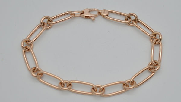 Real 14K Solid Rose Gold 7" Paperclip Linked Chain Shiny Textured Bracelet 4.3gr