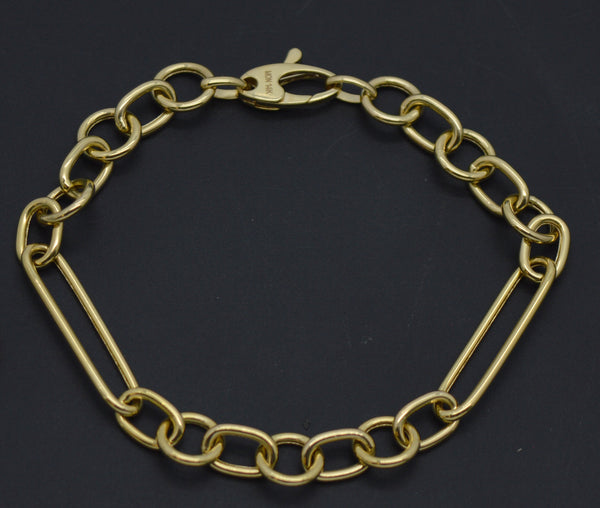 Real 14K Solid Yellow Gold 7" Paperclip Charm Oval Chain Textured Bracelet 4.1gr