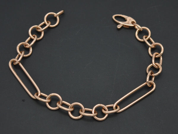 Real 14K Solid Rose Gold 7" Paperclip Charm Oval Chain Textured Bracelet 4.2gr