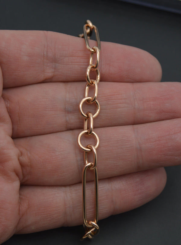 Real 14K Solid Rose Gold 7" Paperclip Charm Oval Chain Textured Bracelet 4.2gr