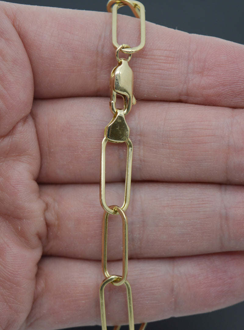 Real 14K Solid Yellow Gold 7.7mm Paperclip Link 7.5" Charm Bracelet 3.4 gram