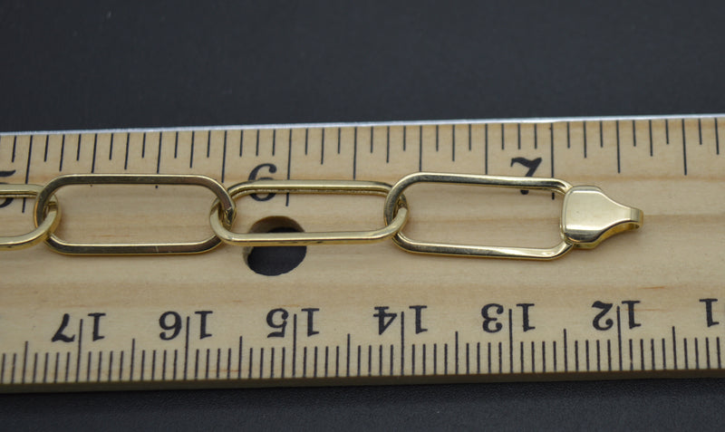 Real 14K Solid Yellow Gold 7.7mm Paperclip Link 7.5" Charm Bracelet 3.4 gram