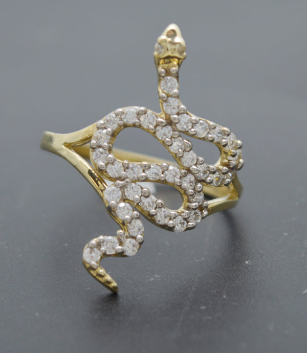 Real Solid 10K Yellow Gold 24mm Women CZ Snake Shape Charm Ring 2.5 gr All Sizes