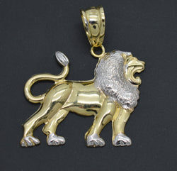 Real 10K Yellow White Two-Tone Gold Walking Lion Body Diamond Cut Pendant 3gram