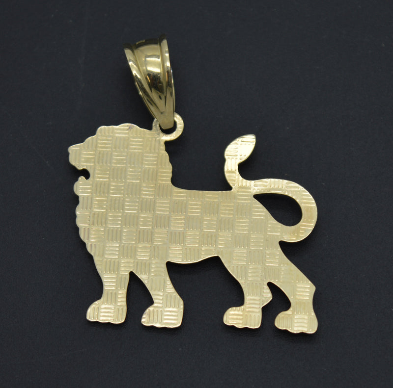 Real 10K Yellow White Two-Tone Gold Walking Lion Body Diamond Cut Pendant 3gram