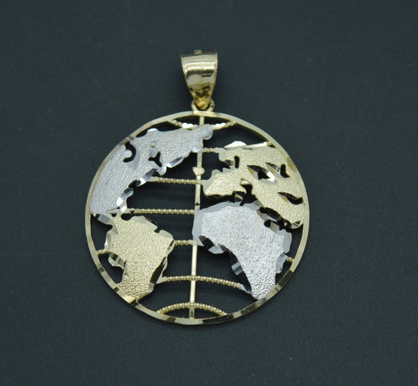 Real 10K Yellow White Gold Two-Tone Textured World Charm Pendant 4.2gram