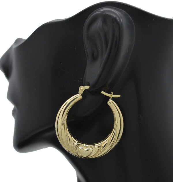 Real 10K Yellow Solid Women Love Hoop Gold Earrings 31.1 mm 3.1 gr