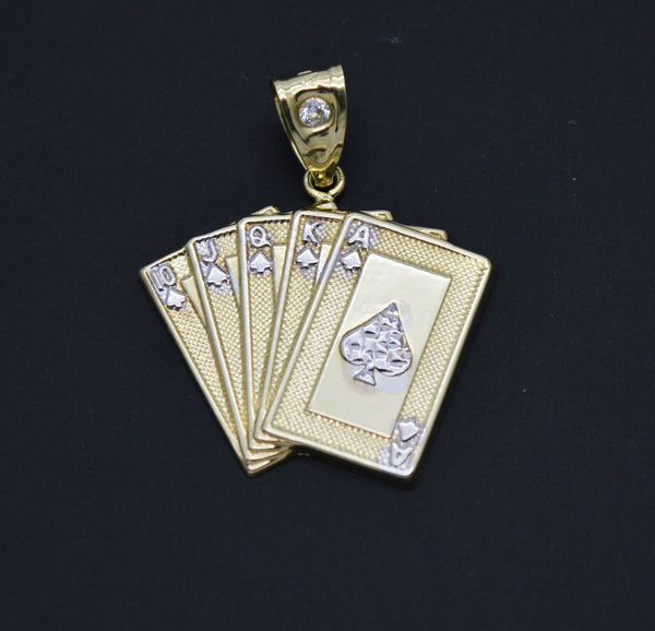 Real 10K Yellow White Gold Poker Playing Cards Faces Card Pendant 3.1 gram