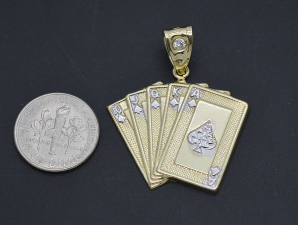 Real 10K Yellow White Gold Poker Playing Cards Faces Card Pendant 3.1 gram