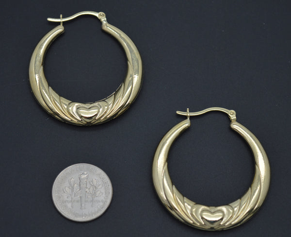 Real 10K Yellow Solid Gold Hollow Love Hoop Earrings 37.6 mm 3.9 gr.jpg