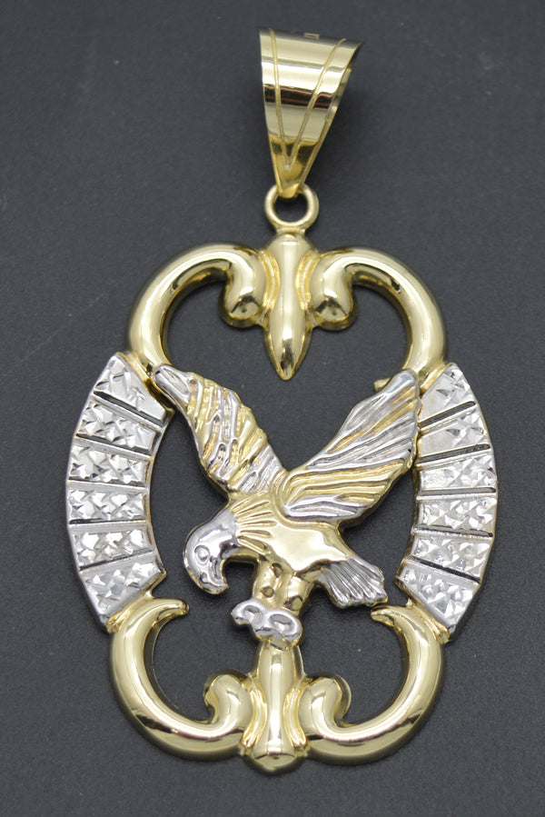 Real 10K Yellow White Gold Two-Tone Eagle Bird Charm With Horns Pendant 7.1gr