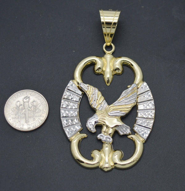 Real 10K Yellow White Gold Two-Tone Eagle Bird Charm With Horns Pendant 7.1gr