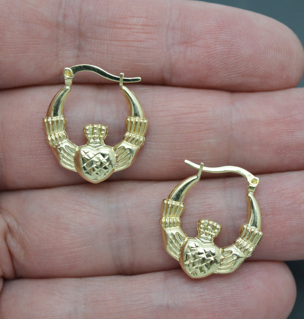 Real 10K Yellow Solid Gold Large Claddagh Hoop Earrings 21.1 mm 1.4 gr.jpg