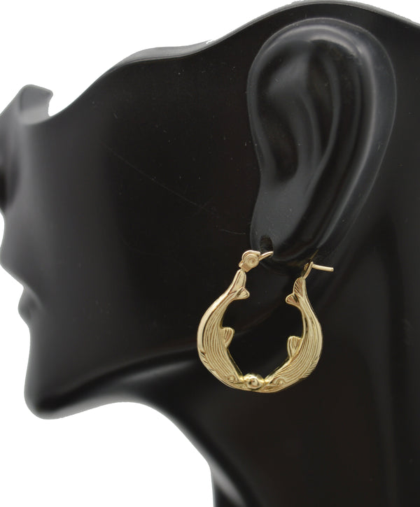 Real 10K Yellow Solid Gold Kissing Dolphin Earrings 21.6 mm 1.5 gr.jpg