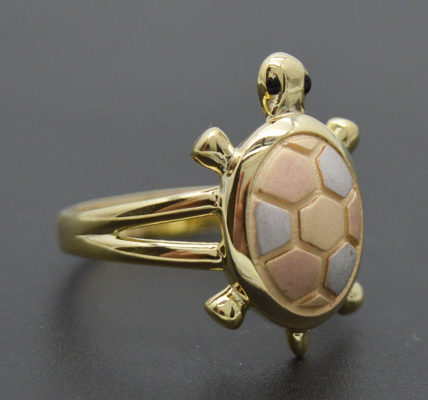 Real Solid 10K Tri-Color Gold Satin Finish Turtle Textured Ring 2.5gr All Sizes