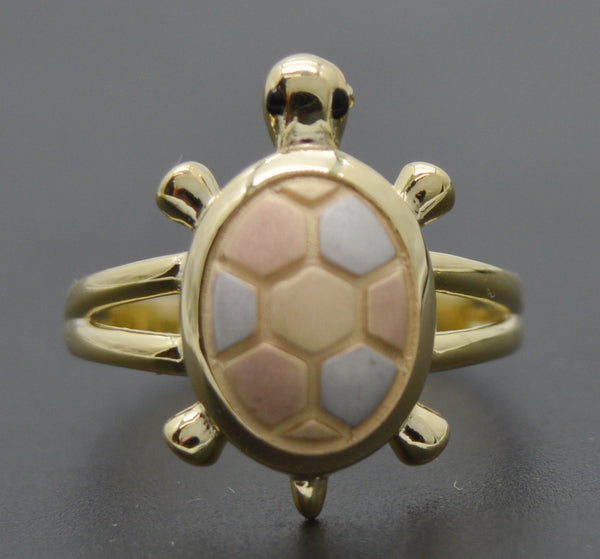 Real Solid 10K Tri-Color Gold Satin Finish Turtle Textured Ring 2.5gr All Sizes